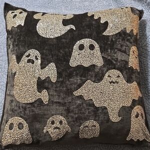 Magaschoni Home Ghost Patterned Black Velvet & Rhinestone  Halloween Pillow